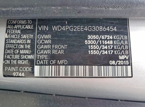 WD4PG2EE4G3086454 2016 MERCEDES-BENZ METRIS Silver Widok naklejki z numerem VIN