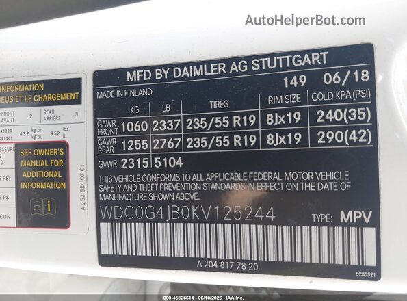 WDC0G4JB0KV125244 2019 MERCEDES-BENZ GLC 300 White Widok komory silnika