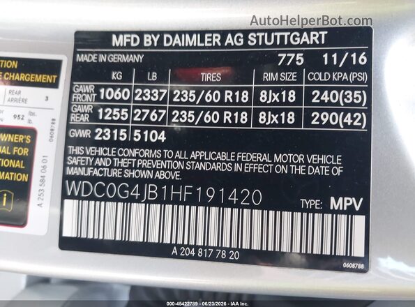 WDC0G4JB1HF191420 2017 MERCEDES-BENZ GLC 300 Silver Vista del compartimento del motor