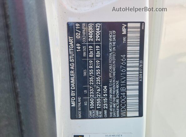 WDC0G4JB1KV167664 2019 MERCEDES-BENZ GLC-CLASS Белый 
