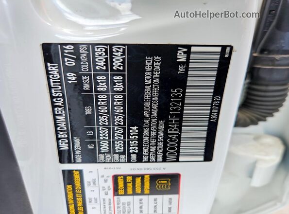 WDC0G4JB4HF132135 2017 MERCEDES-BENZ GLC-CLASS White Вид наклейки з VIN-кодом