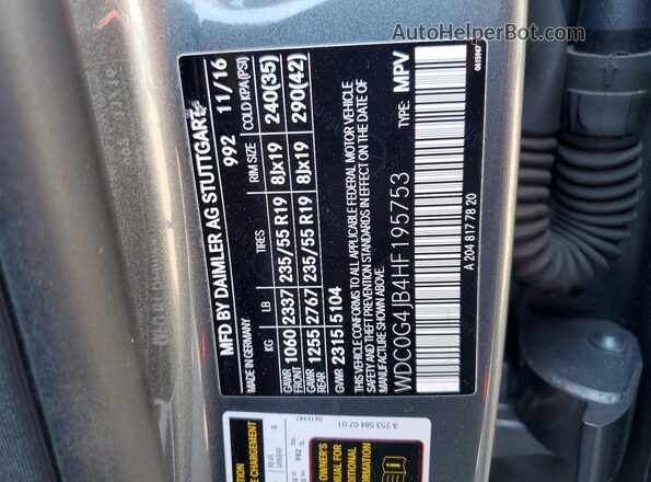 WDC0G4JB4HF195753 2017 MERCEDES-BENZ GLC-CLASS Gray Widok naklejki z numerem VIN