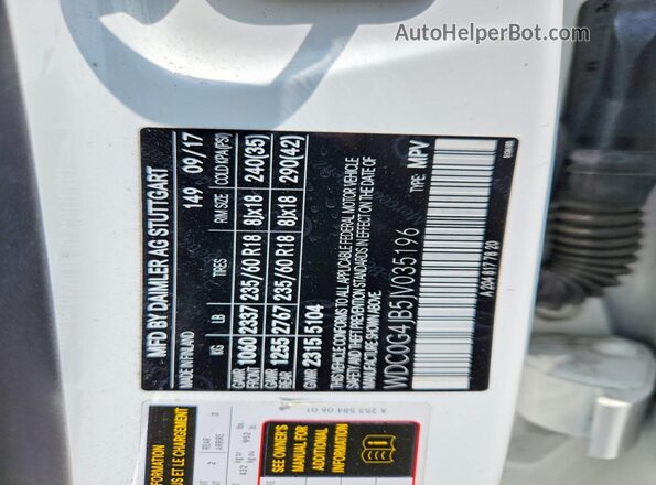 WDC0G4JB5JV035196 2018 MERCEDES-BENZ GLC-CLASS White Вид наклейки з VIN-кодом