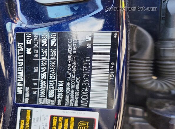WDC0G4JB6KV175355 2019 MERCEDES-BENZ GLC-CLASS Blue Вид наклейки з VIN-кодом