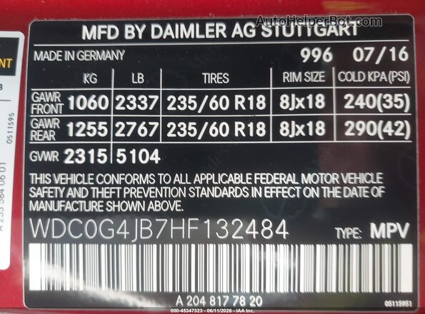 WDC0G4JB7HF132484 2017 MERCEDES-BENZ GLC 300 Red ძრავის განყოფილების ხედი