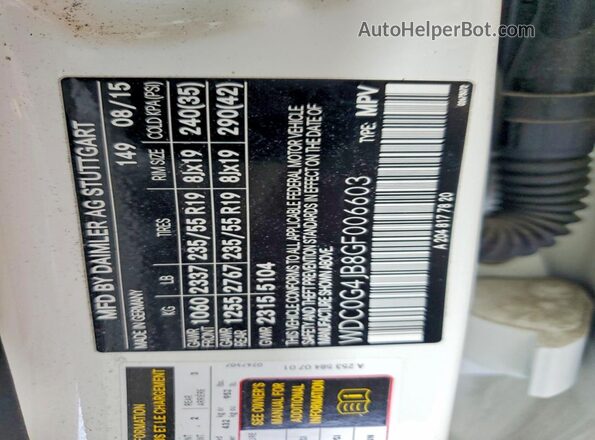 WDC0G4JB8GF006603 2016 MERCEDES-BENZ GLC-CLASS White VIN sticker view