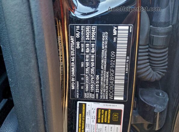 WDC0G4JB9GF102109 2016 MERCEDES-BENZ GLC-CLASS Black Vista de la etiqueta del VIN