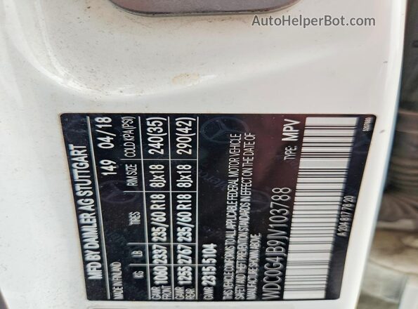 WDC0G4JB9JV103788 2018 MERCEDES-BENZ GLC-CLASS White Widok naklejki z numerem VIN