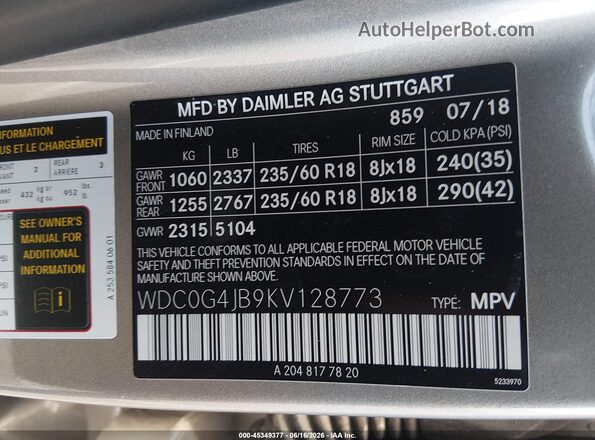 WDC0G4JB9KV128773 2019 MERCEDES-BENZ GLC 300 Silver Widok komory silnika