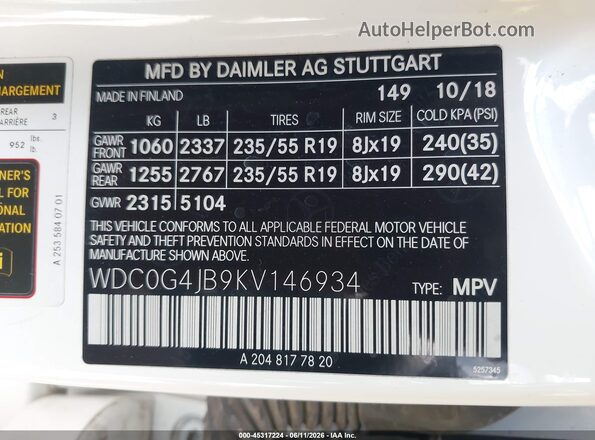 WDC0G4JB9KV146934 2019 MERCEDES-BENZ GLC 300 White Շարժիչի բաժամունքի տեսք