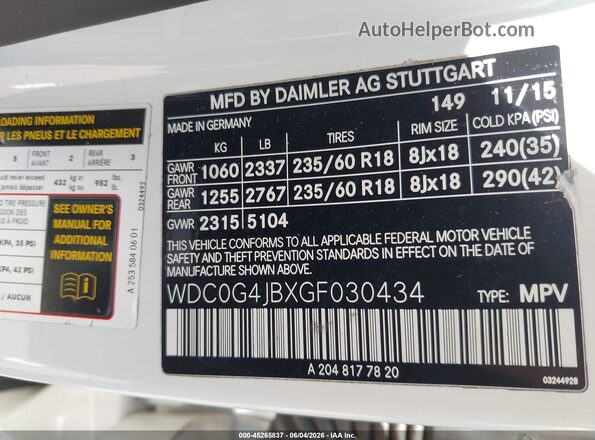 WDC0G4JBXGF030434 2016 MERCEDES-BENZ GLC 300 White Вид підкапотного простору