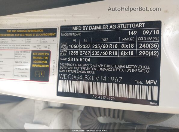 WDC0G4JBXKV141967 2019 MERCEDES-BENZ GLC 300 White Вид підкапотного простору
