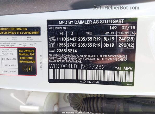 WDC0G4KB1JV077282 2018 MERCEDES-BENZ GLC 300 White 