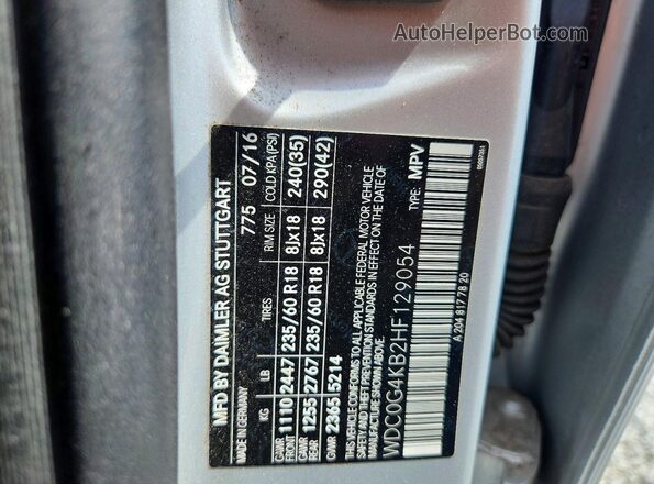 WDC0G4KB2HF129054 2017 MERCEDES-BENZ GLC-CLASS Silver VIN կոդի պիտակի տեսք