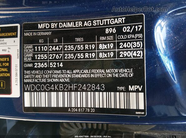 WDC0G4KB2HF242843 2017 MERCEDES-BENZ GLC 300 Blue Вид підкапотного простору