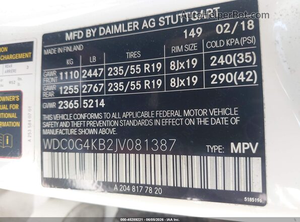 WDC0G4KB2JV081387 2018 MERCEDES-BENZ GLC 300 White 