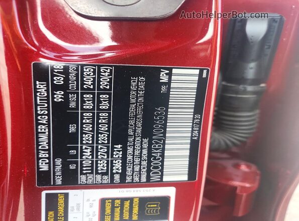 WDC0G4KB2JV096536 2018 MERCEDES-BENZ GLC-CLASS Red Вид наклейки з VIN-кодом