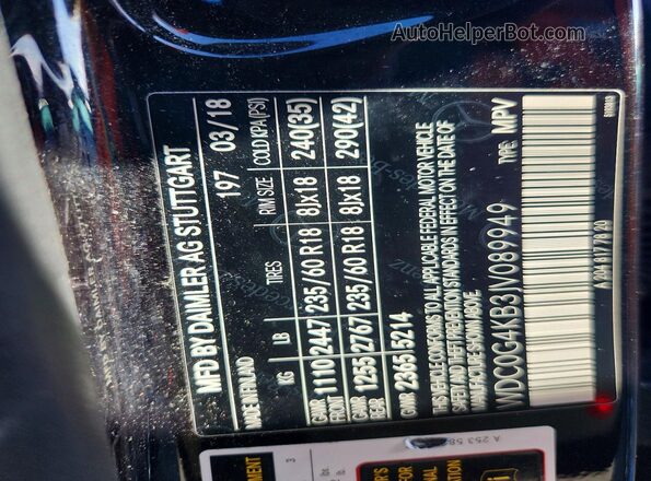 WDC0G4KB3JV089949 2018 MERCEDES-BENZ GLC-CLASS Black Widok naklejki z numerem VIN