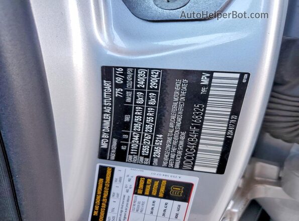 WDC0G4KB4HF168325 2017 MERCEDES-BENZ GLC-CLASS Silver VIN კოდის სტიკერის ხედი
