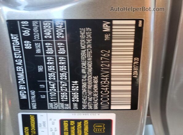 WDC0G4KB4KV121762 2019 MERCEDES-BENZ GLC-CLASS Silver 