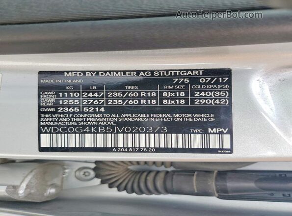 WDC0G4KB5JV020373 2018 MERCEDES-BENZ GLC-CLASS Silver Սալոնի 360 աստիճան տեսք