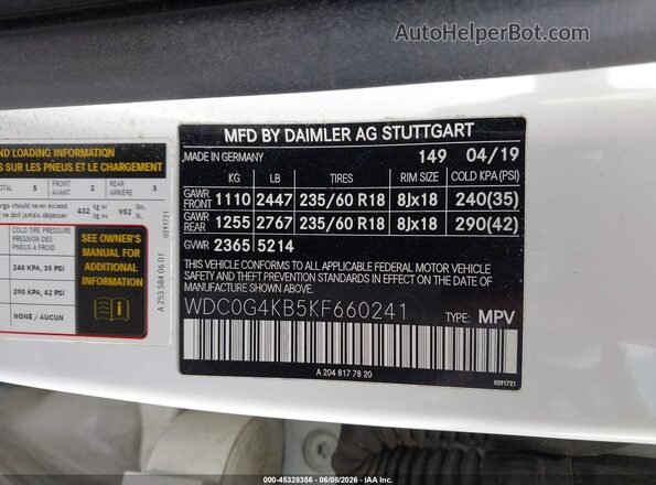 WDC0G4KB5KF660241 2019 MERCEDES-BENZ GLC 300 White Вид підкапотного простору