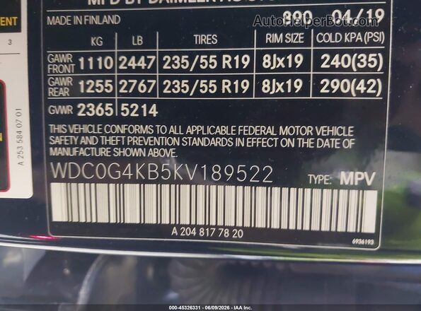 WDC0G4KB5KV189522 2019 MERCEDES-BENZ GLC 300 Blue Widok komory silnika