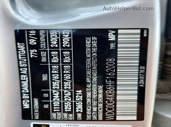 WDC0G4KB6HF162008 2017 MERCEDES-BENZ GLC-CLASS Silver Widok naklejki z numerem VIN