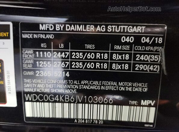 WDC0G4KB6JV103066 2018 MERCEDES-BENZ GLC-CLASS Черный 
