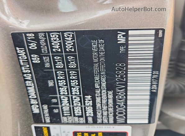 WDC0G4KB6KV125828 2019 MERCEDES-BENZ GLC-CLASS Gray Вид наклейки з VIN-кодом