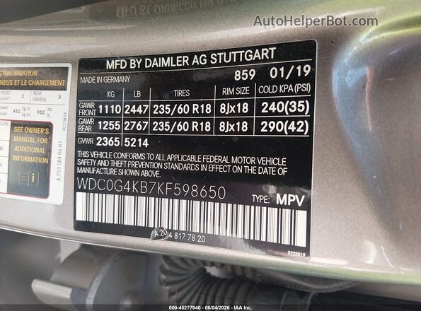 WDC0G4KB7KF598650 2019 MERCEDES-BENZ GLC 300 Silver Շարժիչի բաժամունքի տեսք