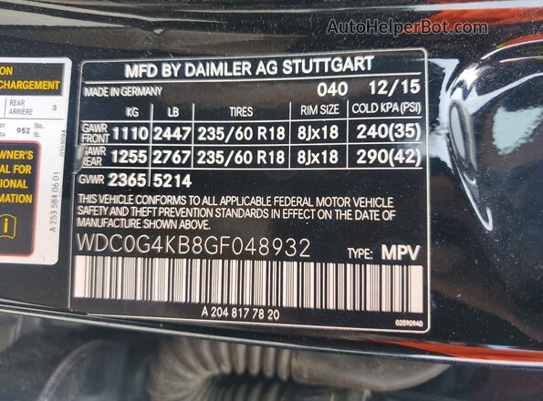WDC0G4KB8GF048932 2016 MERCEDES-BENZ GLC-CLASS Charcoal VIN sticker view