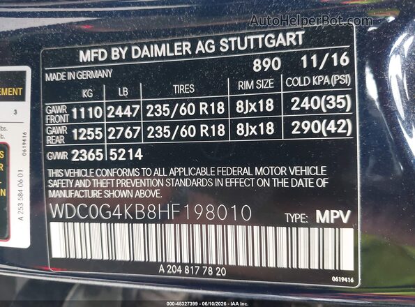 WDC0G4KB8HF198010 2017 MERCEDES-BENZ GLC 300 Blue ძრავის განყოფილების ხედი