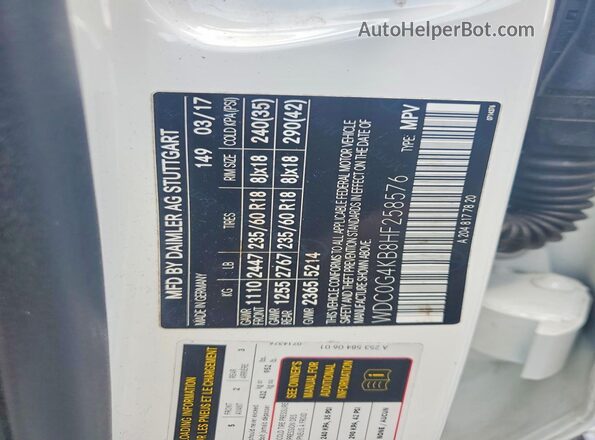WDC0G4KB8HF258576 2017 MERCEDES-BENZ GLC-CLASS White VIN կոդի պիտակի տեսք