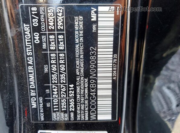 WDC0G4KB9JV090832 2018 MERCEDES-BENZ GLC-CLASS Черный Панорамный вид салона 360°