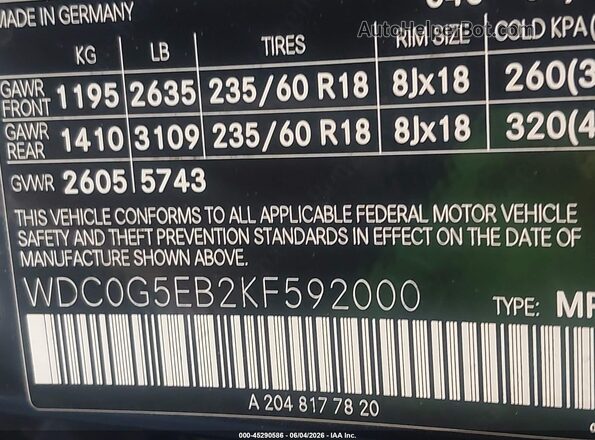WDC0G5EB2KF592000 2019 MERCEDES-BENZ GLC 350E Black Շարժիչի բաժամունքի տեսք