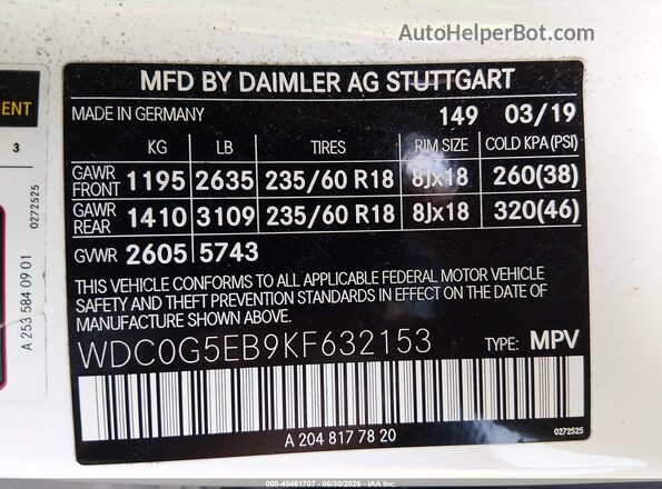 WDC0G5EB9KF632153 2019 MERCEDES-BENZ GLC 350E White ძრავის განყოფილების ხედი