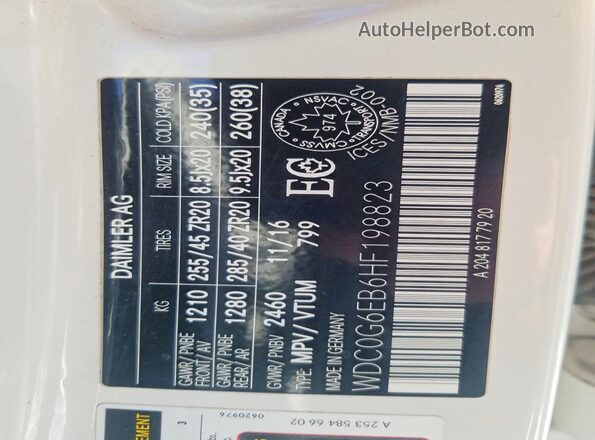 WDC0G6EB6HF198823 2017 MERCEDES-BENZ GLC-CLASS White Vista de la etiqueta del VIN
