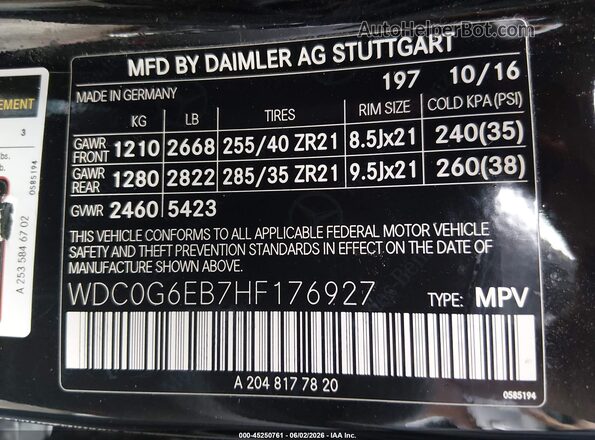 WDC0G6EB7HF176927 2017 MERCEDES-BENZ AMG GLC 43 Черный Вид подкапотного пространства