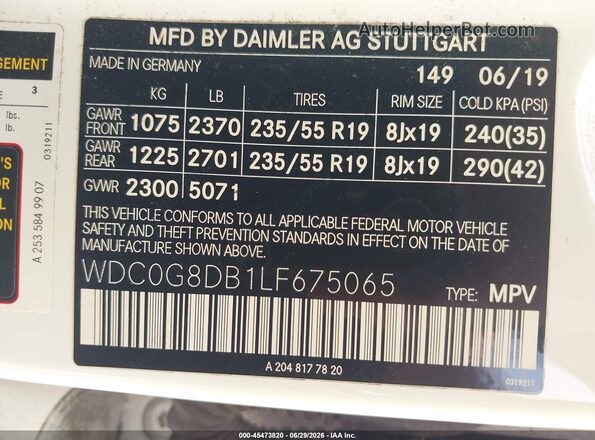 WDC0G8DB1LF675065 2020 MERCEDES-BENZ GLC 300 Белый Вид подкапотного пространства
