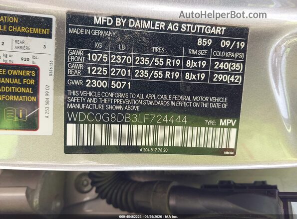 WDC0G8DB3LF724444 2020 MERCEDES-BENZ GLC 300 Gray Widok komory silnika