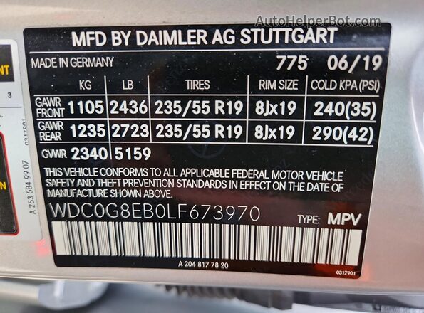 WDC0G8EB0LF673970 2020 MERCEDES-BENZ GLC-CLASS Серебряный 