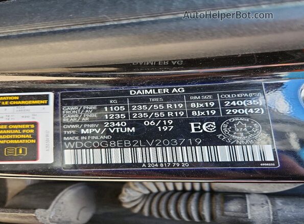 WDC0G8EB2LV203719 2020 MERCEDES-BENZ GLC-CLASS Черный Вид наклейки с VIN-кодом