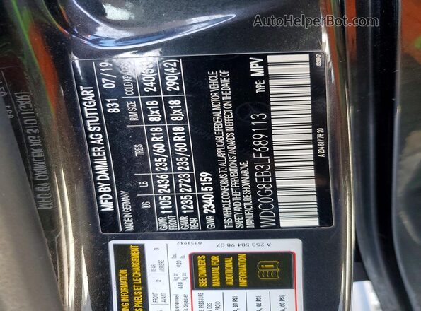 WDC0G8EB3LF689113 2020 MERCEDES-BENZ GLC-CLASS Charcoal Widok naklejki z numerem VIN