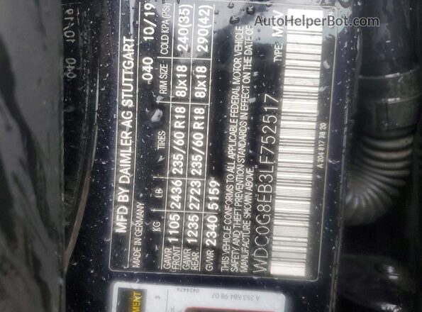 WDC0G8EB3LF752517 2020 MERCEDES-BENZ GLC-CLASS Black VIN կոդի պիտակի տեսք
