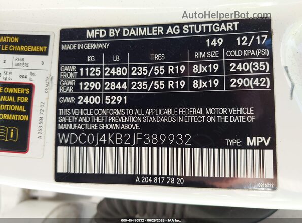 WDC0J4KB2JF389932 2018 MERCEDES-BENZ GLC 300 COUPE White Вид підкапотного простору