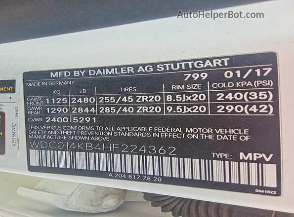 WDC0J4KB4HF224362 2017 MERCEDES-BENZ GLC-CLASS Белый 