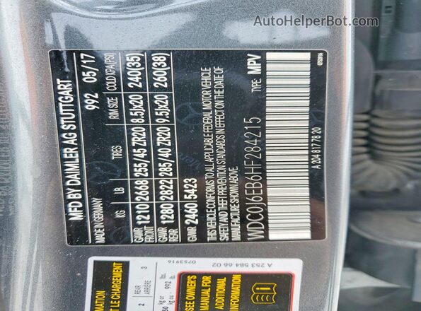 WDC0J6EB6HF284215 2017 MERCEDES-BENZ GLC-CLASS Gray VIN კოდის სტიკერის ხედი