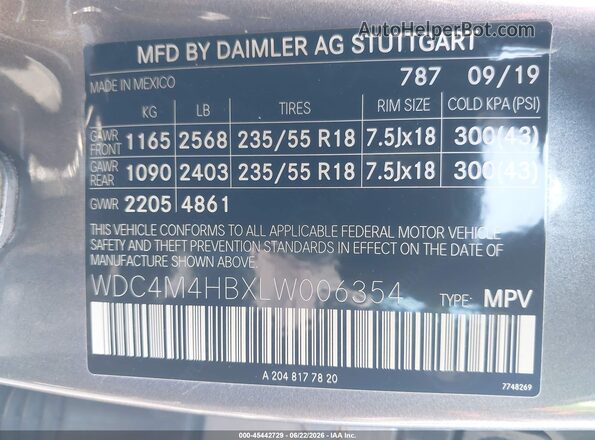 WDC4M4HBXLW006354 2020 MERCEDES-BENZ GLB-CLASS Gray Engine compartment view
