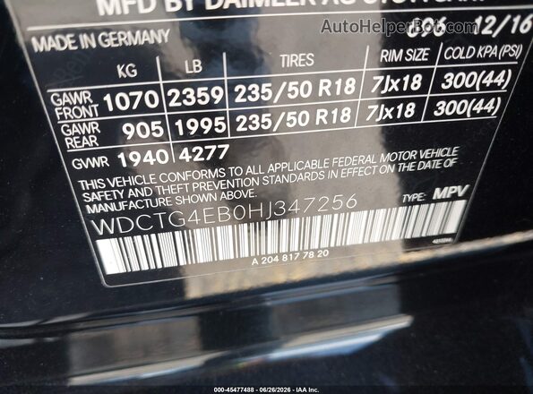 WDCTG4EB0HJ347256 2017 MERCEDES-BENZ GLA 250 Black Вид підкапотного простору